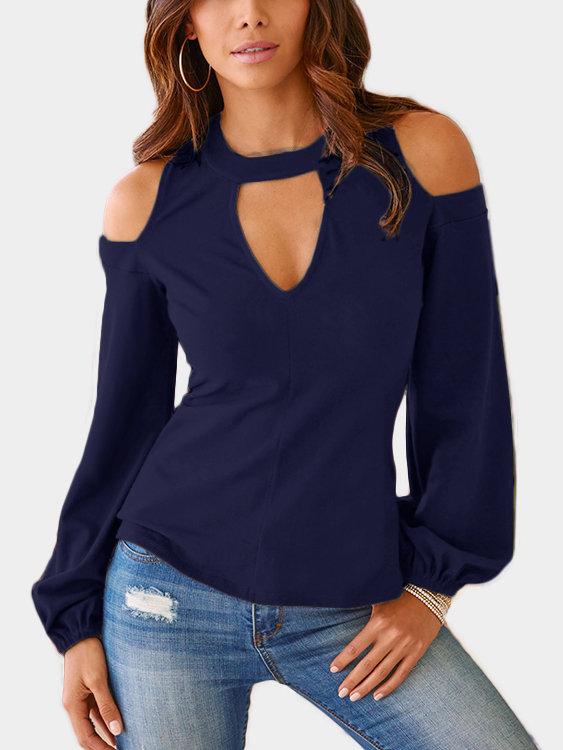 Black Cut Out Cold Shoulder Long Sleeves Top - Landing Closet