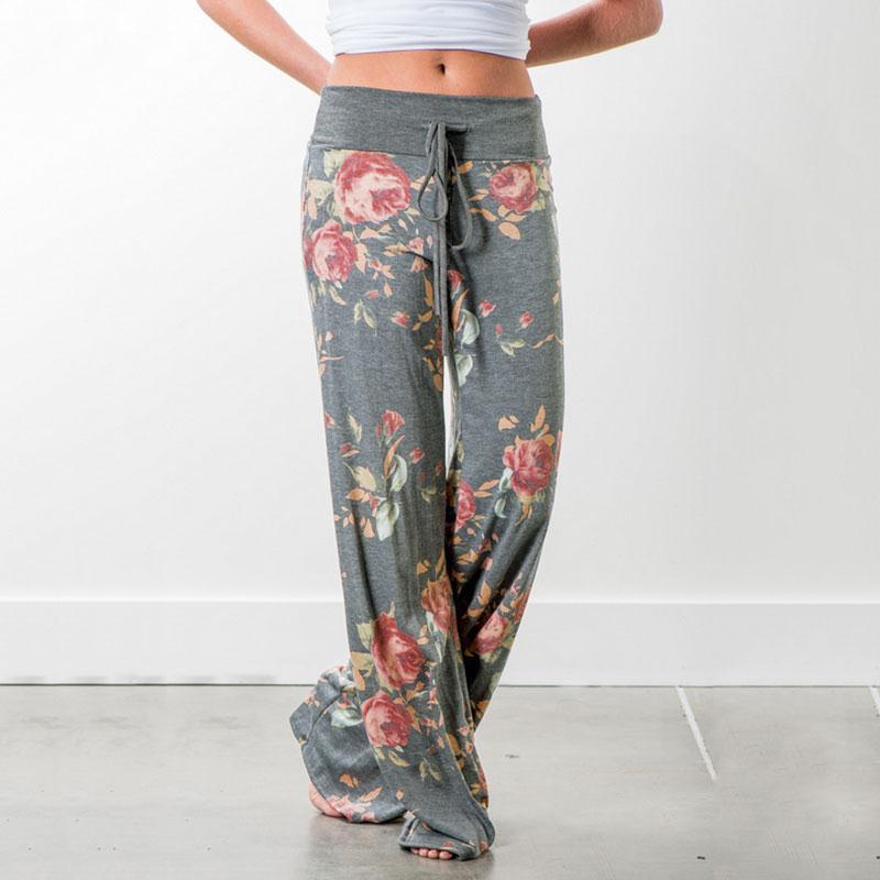 Casual Long Floral Loose Drawstring Elastic Waist Pajama Pants