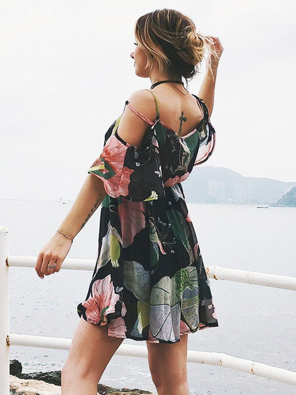 Lace Floral Printed Short Sleeve Mini Dress