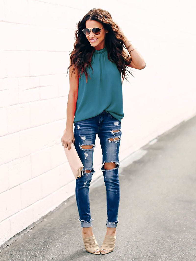 Round Neck Sleeveless T-shirt Top