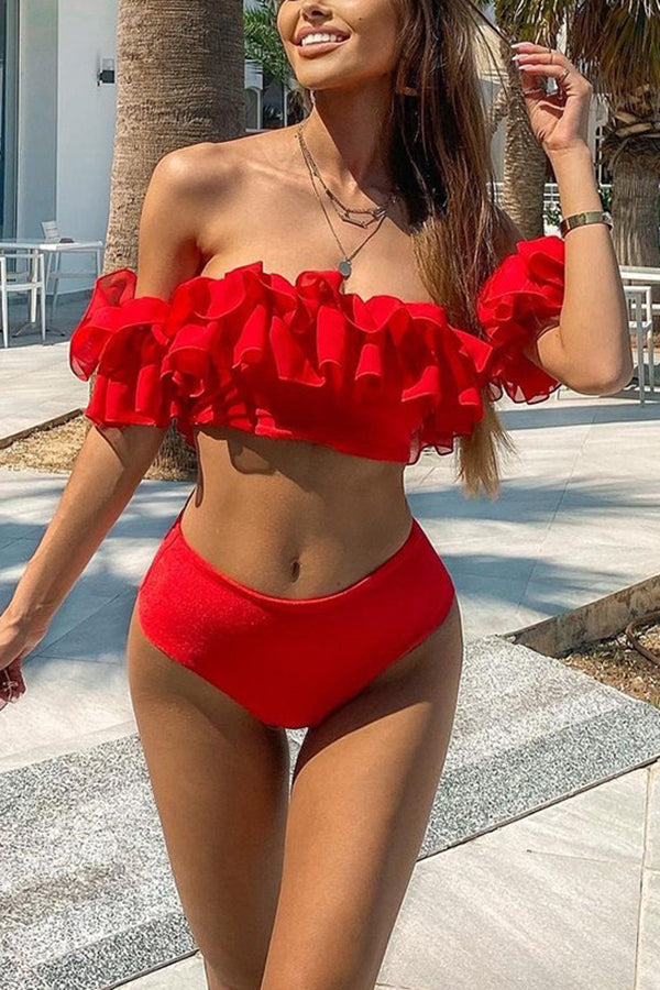 Ready for Sun Ruffle Off Shoulder Bikini Set