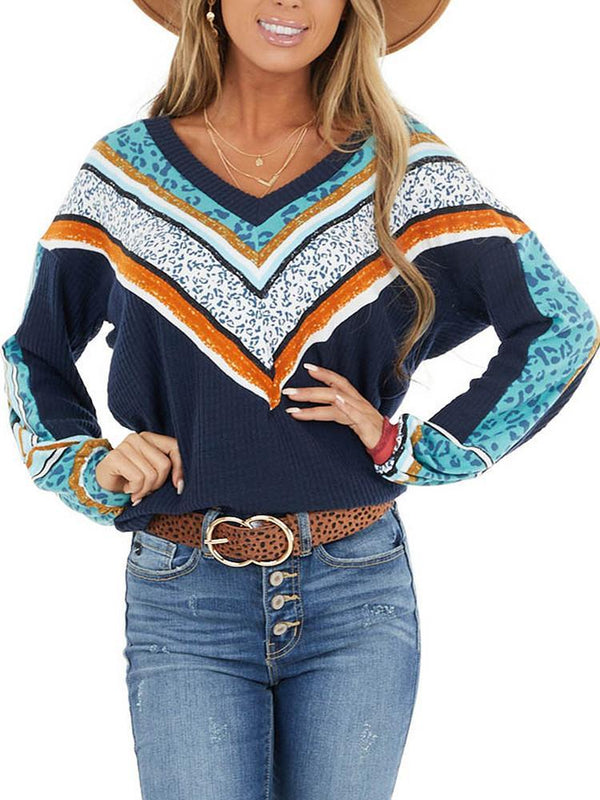 V-neck Chevron Detail Long Sleeve T-shirt