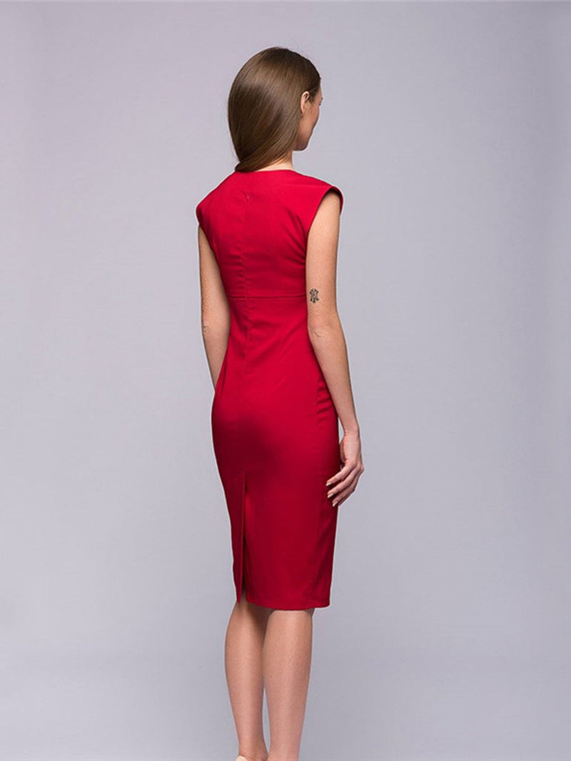 Deep V-Neck Sleeveless Bodycon Midi Dress - Landing Closet