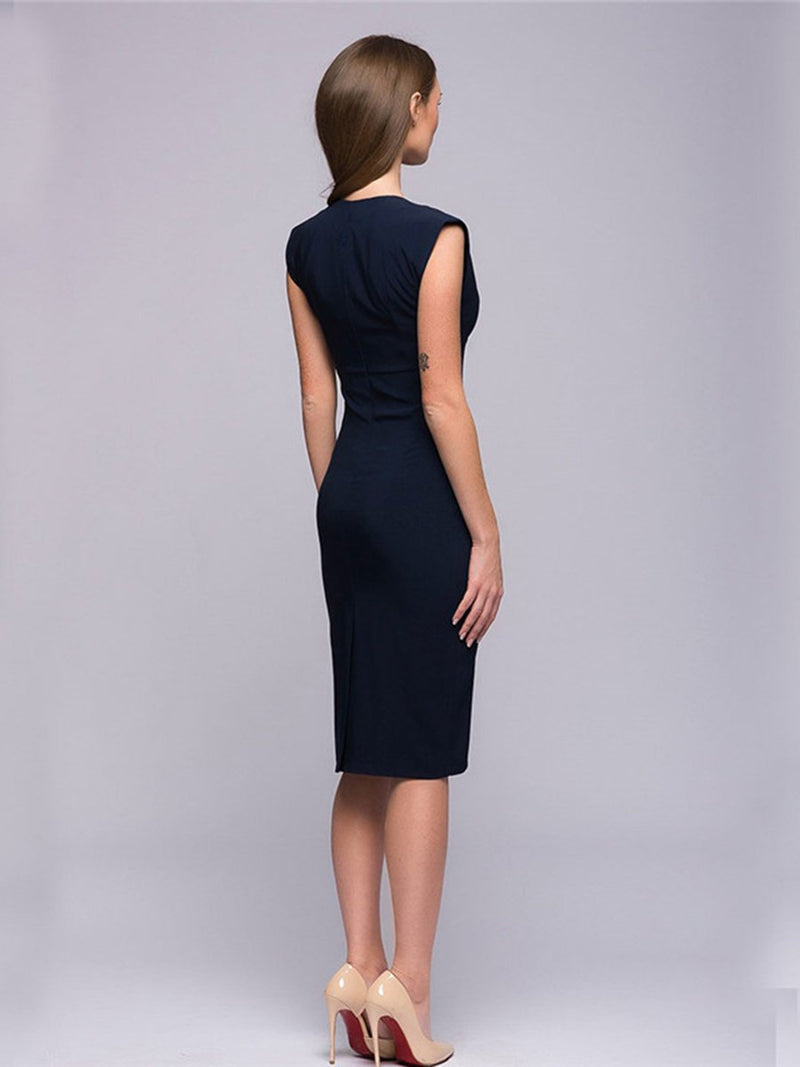 Deep V-Neck Sleeveless Bodycon Midi Dress - Landing Closet