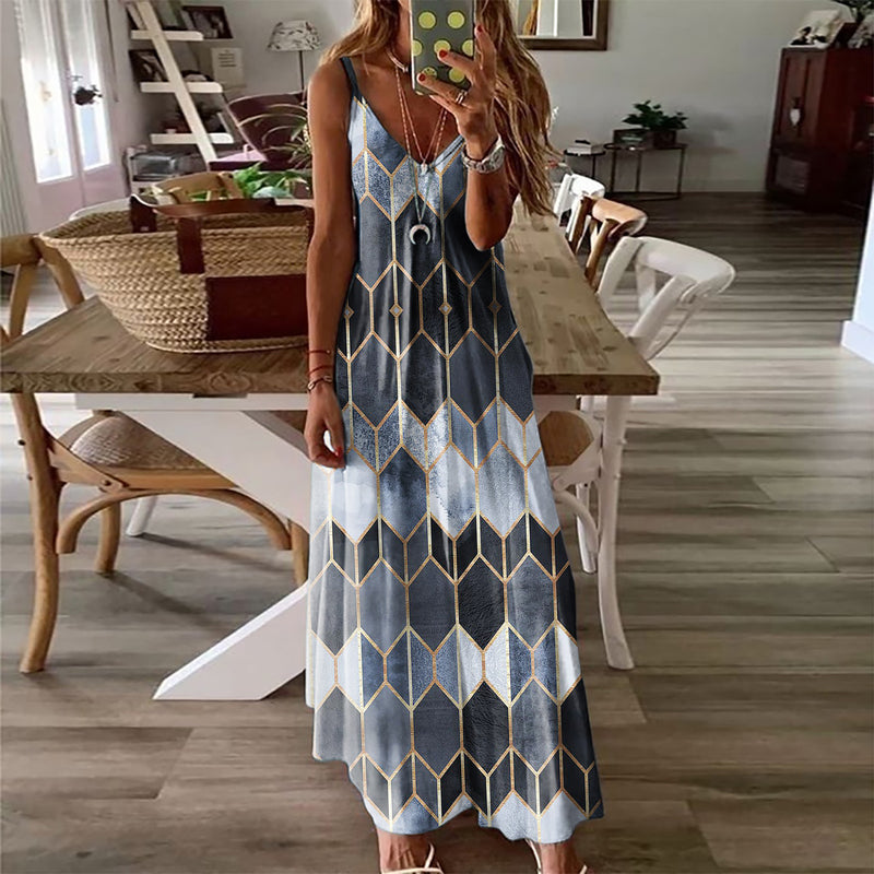 Spaghetti Strap Backless Sleeveless Tie-dye Long Maxi Dress