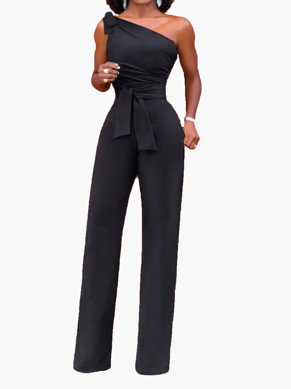 Women's Jumpsuits One Shoulder Lace Up Jumpsuits