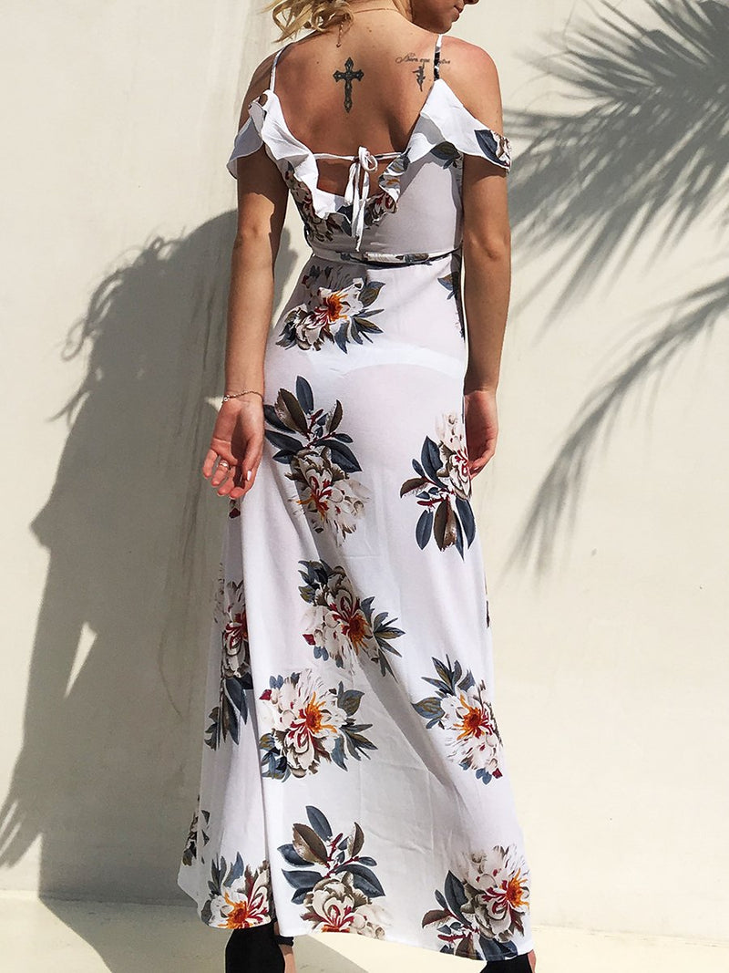 Beach Strap Floral Printed Maxi Dress - Landing Closet