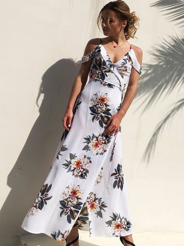 Beach Strap Floral Printed Maxi Dress - Landing Closet