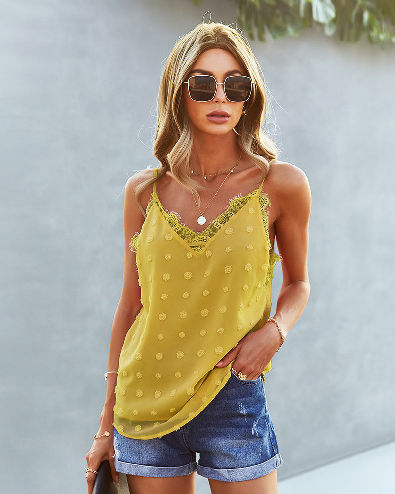 Casual V Neck Spaghetti Strap Lace Top