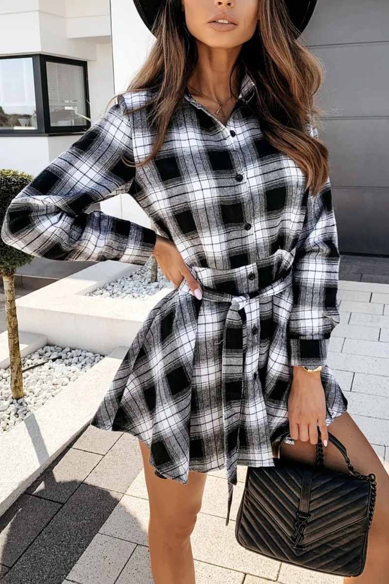 Long Sleeve Plaid Shirt Mini Dress