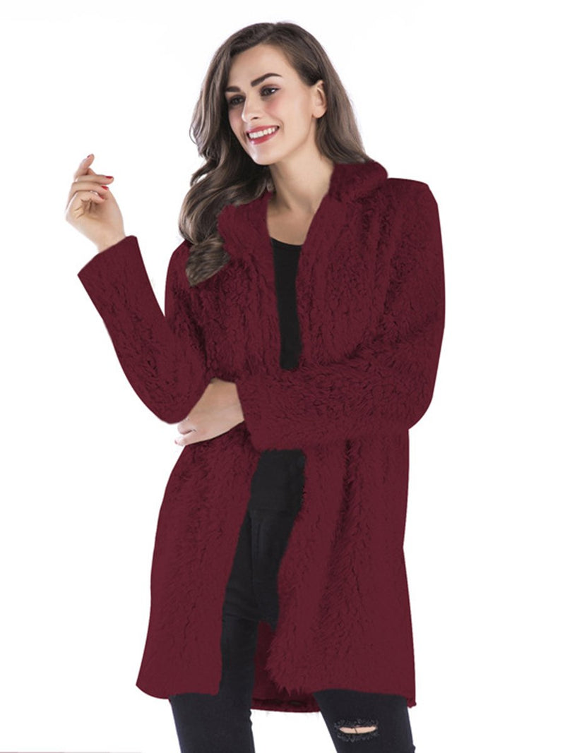 Long Sleeves Plush Lapel Collar Long Coat