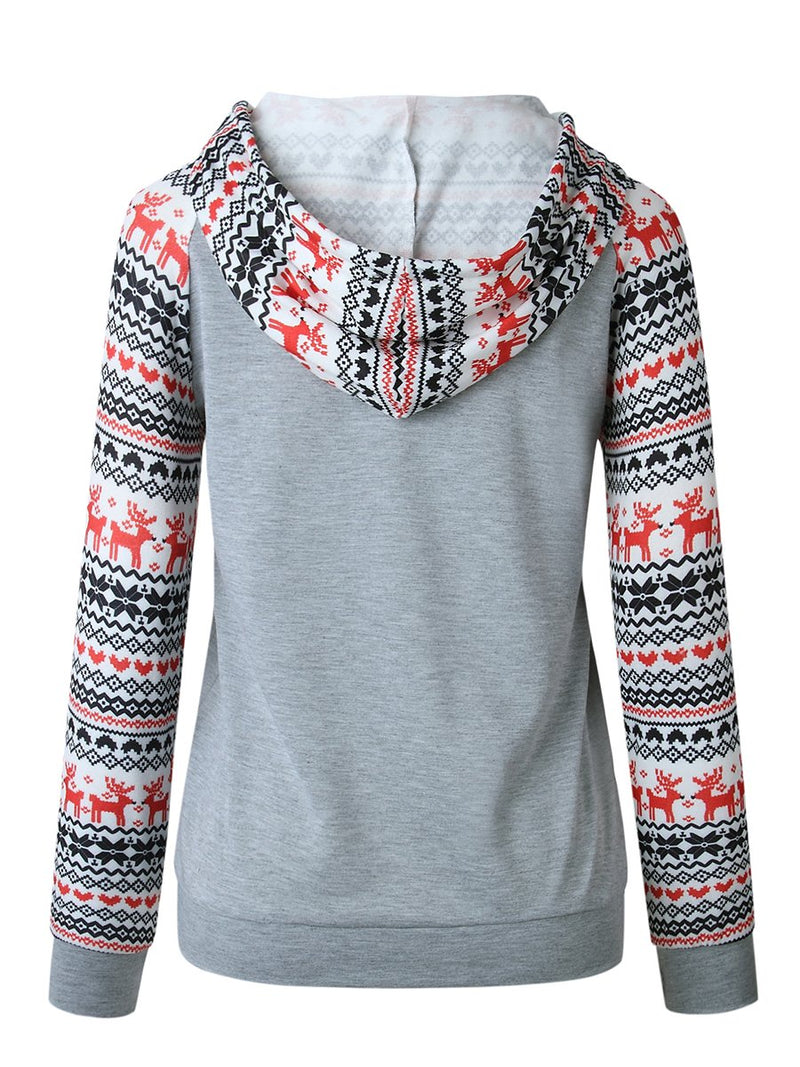 Printed Hooded Long Sleeves Sweater Pullover