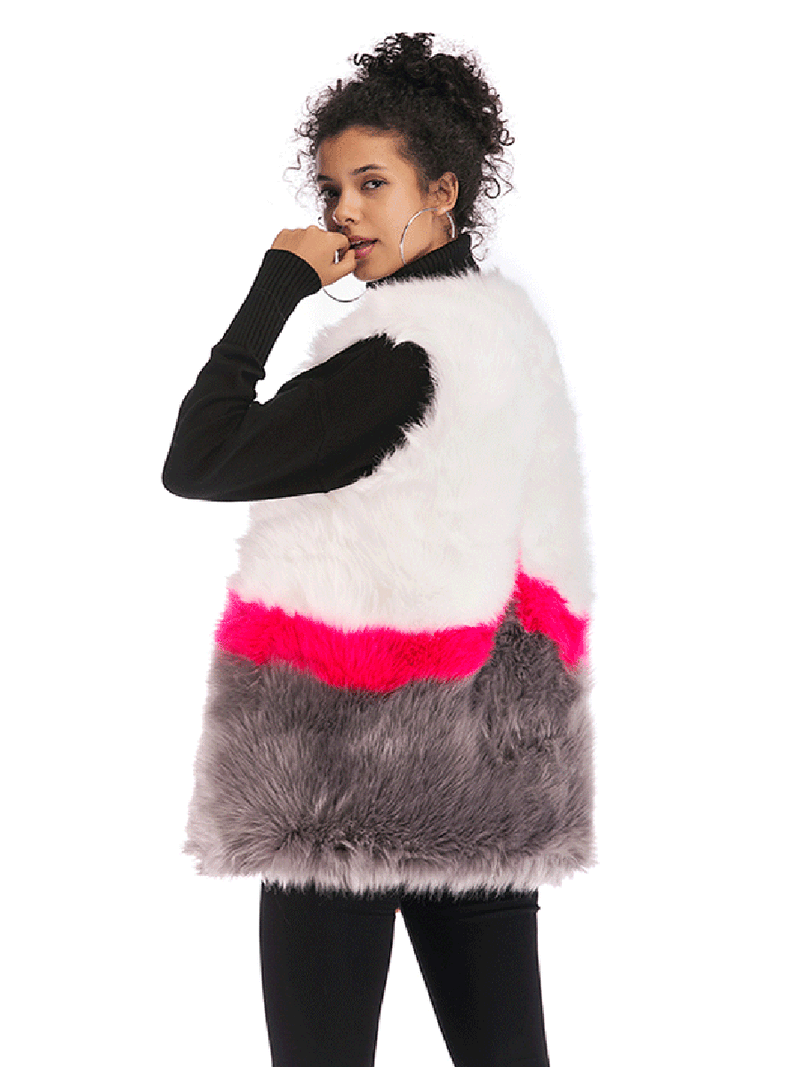 Faux Fur Sleeveless Stitching Plush Coat Jacket - Landing Closet