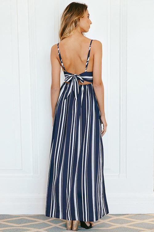 Backless Spaghetti Stripe Maxi Dress