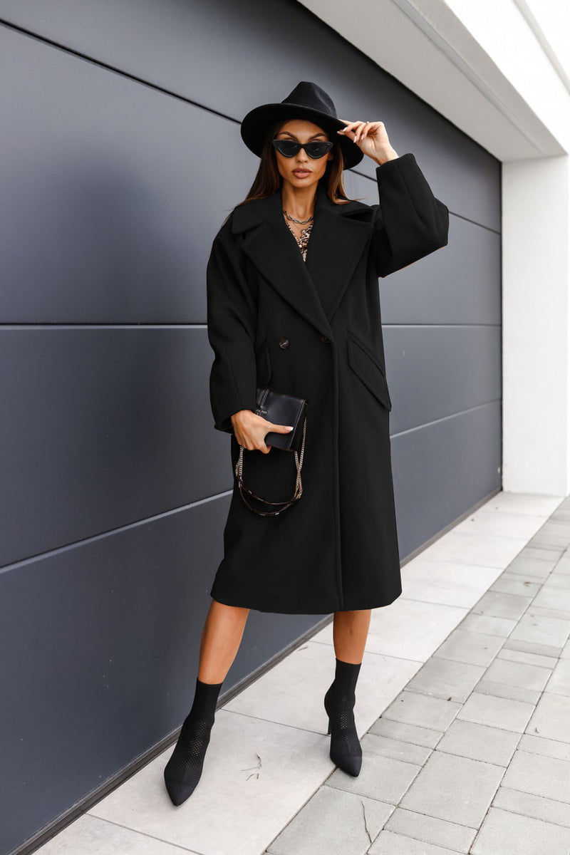 Lapel Open Front Long Jacket Trench Coat Outwear