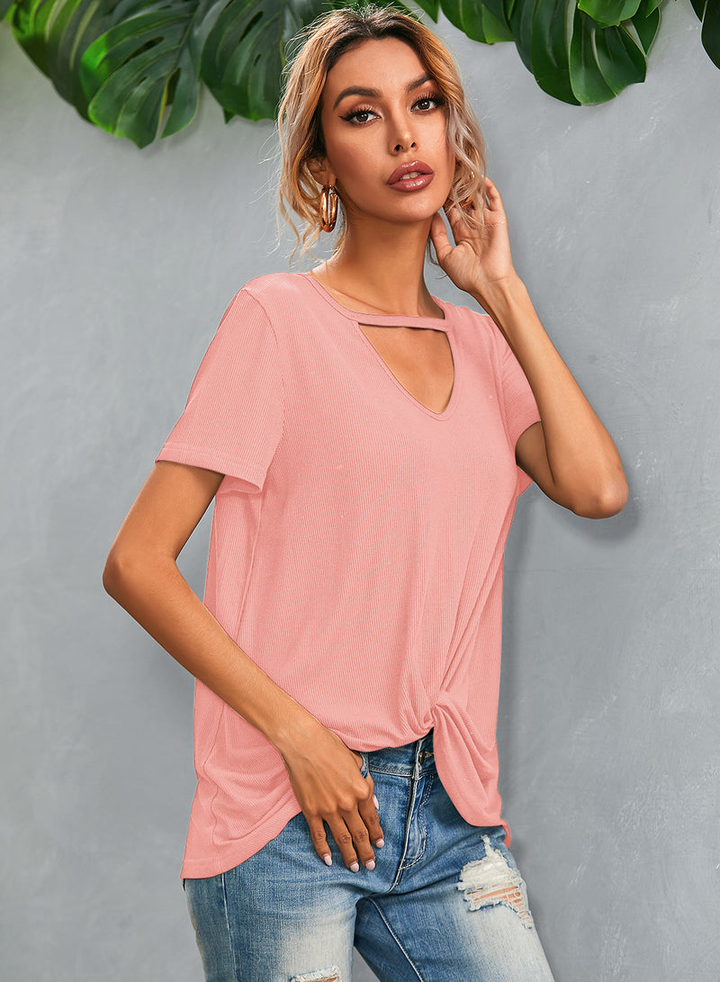 Casual Short Sleeve V Neck T Shirt