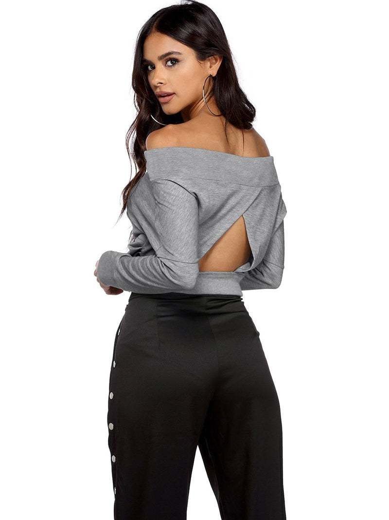 Half Sleeve Plain Sexy Off Shoulder Top - Landing Closet