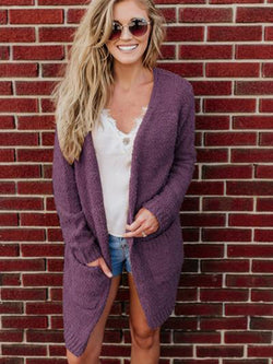 Open Front Large Pockets Long Sleeves Cardigan