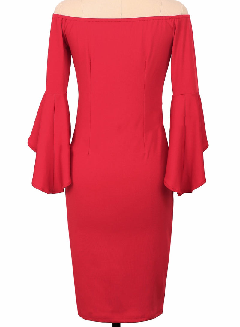 Off Shoulder Flounce Sleeve Bodycon Party Dress - Landing Closet