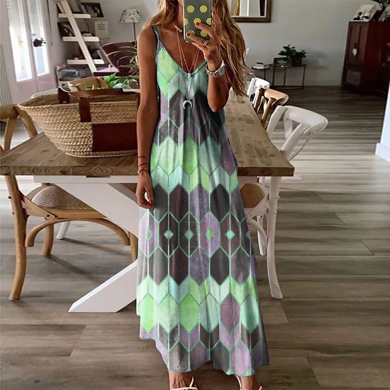 Spaghetti Strap Backless Sleeveless Tie-dye Long Maxi Dress