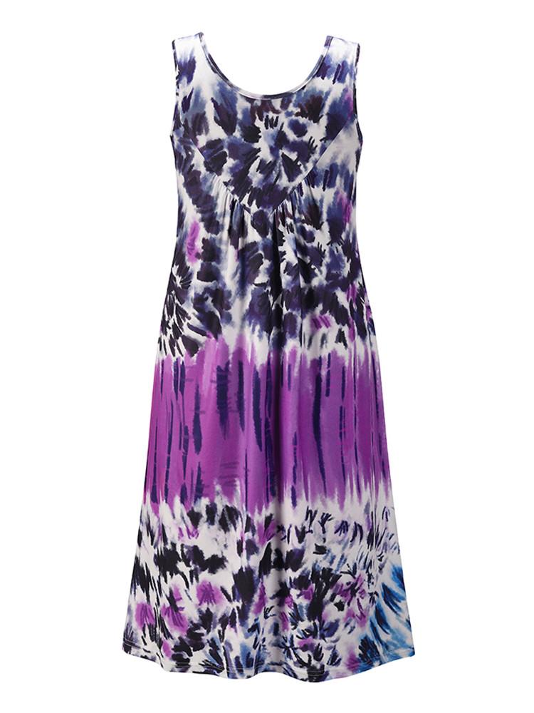 Tie-Dye Print Sleeveless A-Line Dress