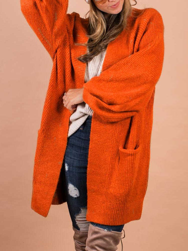 Loose Pocket Lantern Sleeve Cardigan