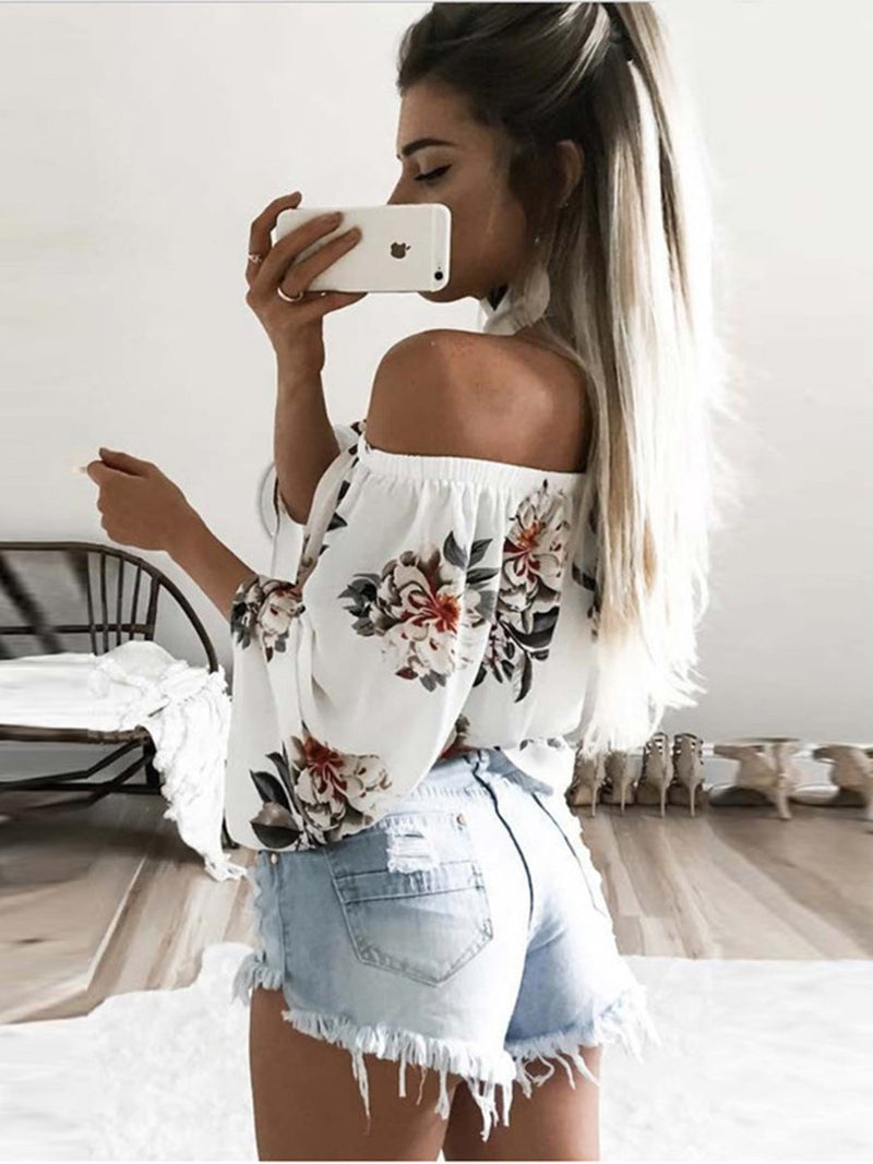 Off Shoulder Floral T-shirt Top