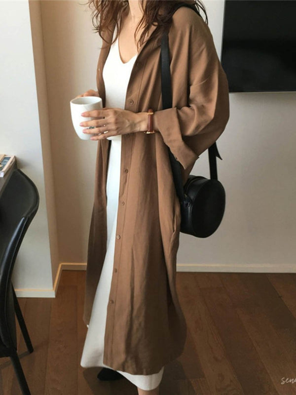 Long Sleeve Plain Belt T-shirt Coat