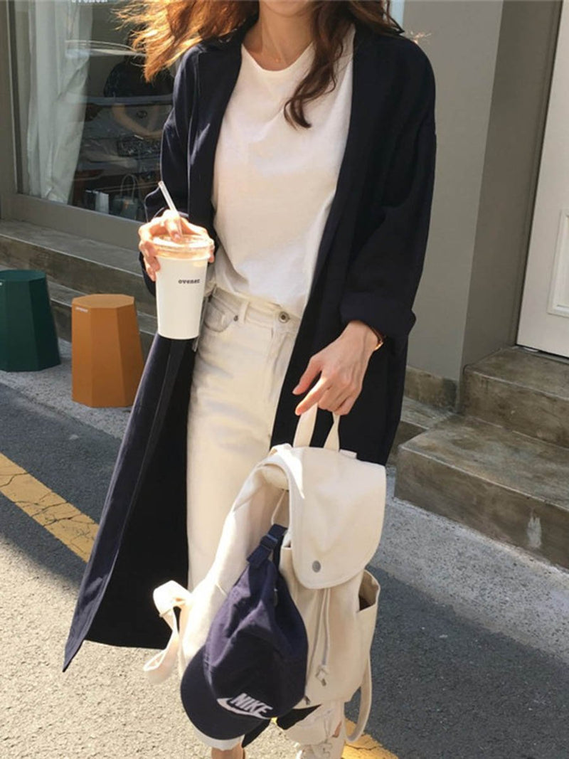 Long Sleeve Plain Belt T-shirt Coat