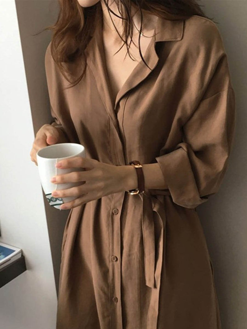 Long Sleeve Plain Belt T-shirt Coat