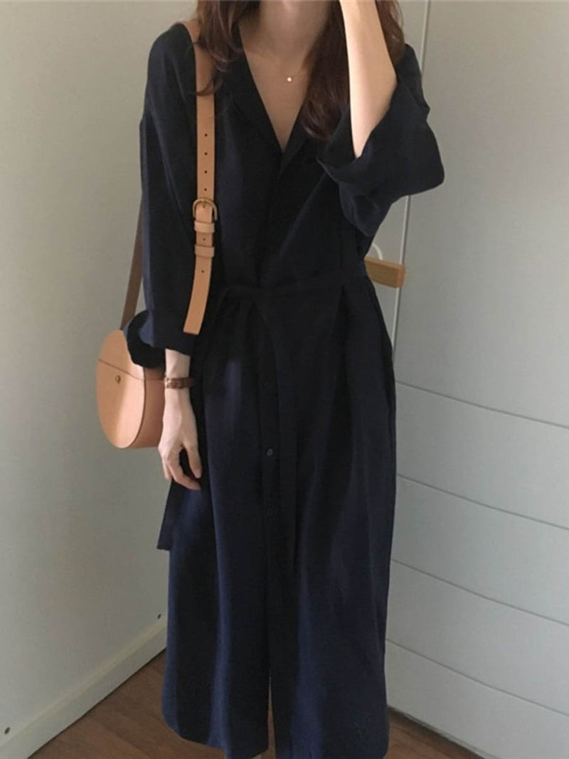 Long Sleeve Plain Belt T-shirt Coat