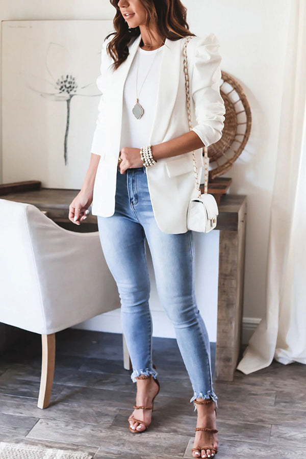 Bubble Sleeve Open Front Blazer