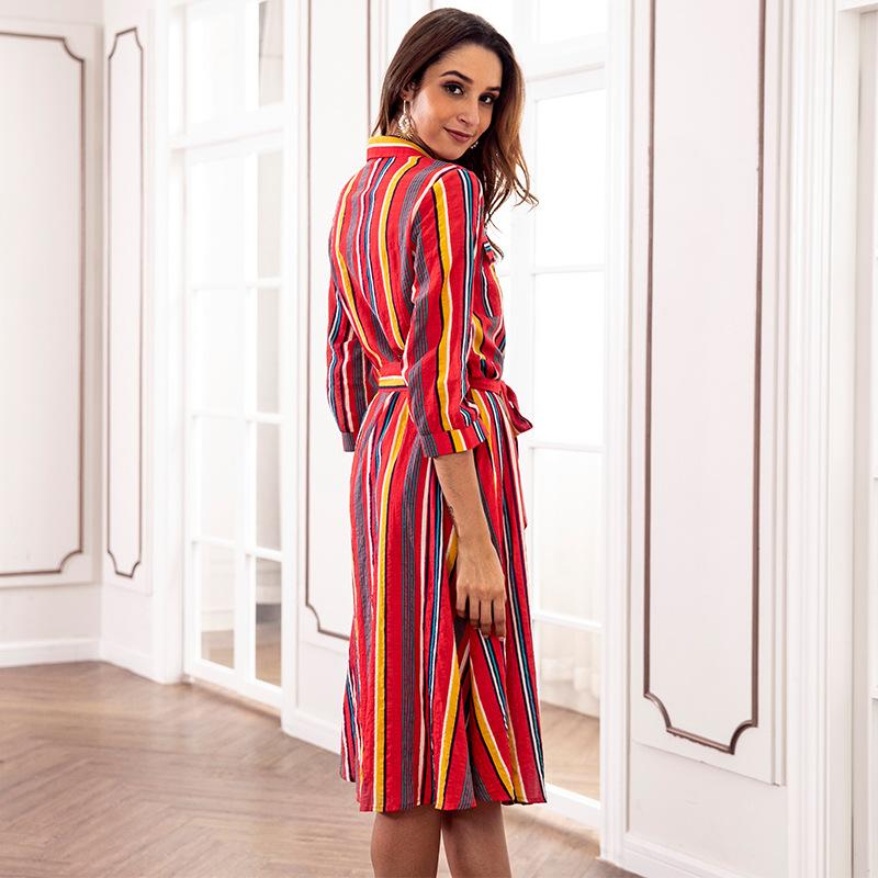 Colorful Striped Print Crew Neck Dress - Landing Closet