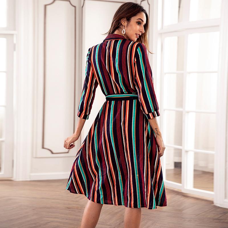 Colorful Striped Print Crew Neck Dress - Landing Closet