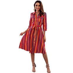 Colorful Striped Print Crew Neck Dress - Landing Closet