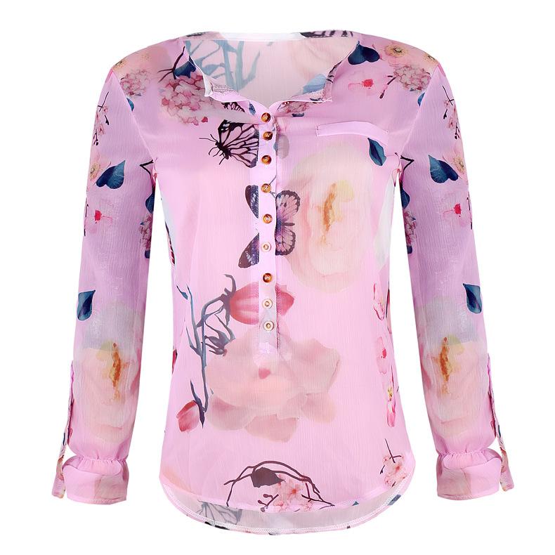 Floral Breeze V-neck Buttons Long Sleeves Shirt Top