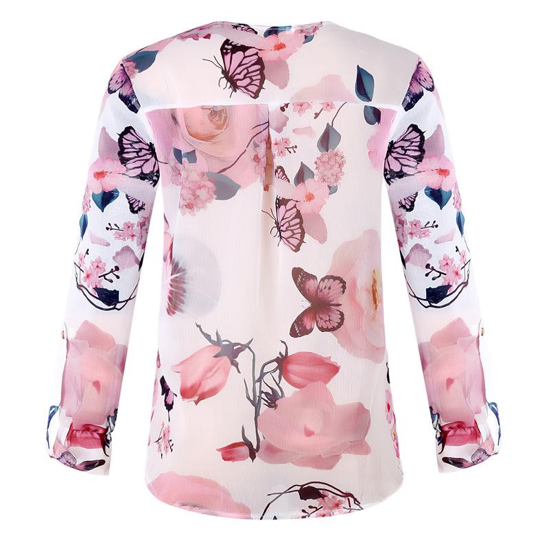 Floral Breeze V-neck Buttons Long Sleeves Shirt Top