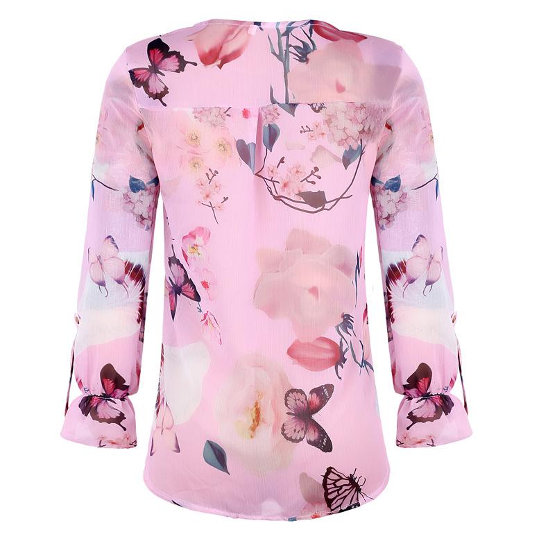 Floral Breeze V-neck Buttons Long Sleeves Shirt Top