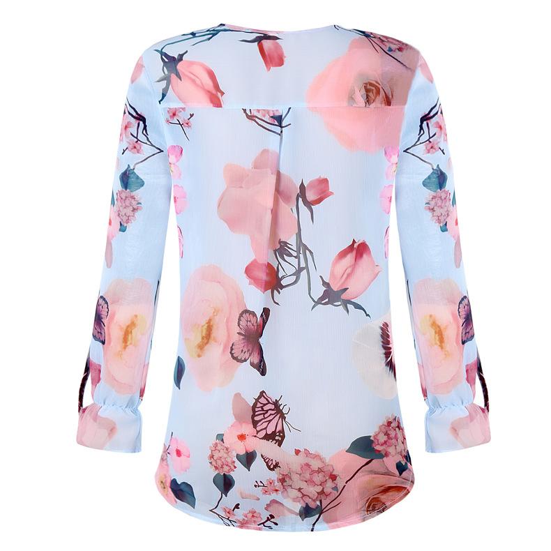 Floral Breeze V-neck Buttons Long Sleeves Shirt Top