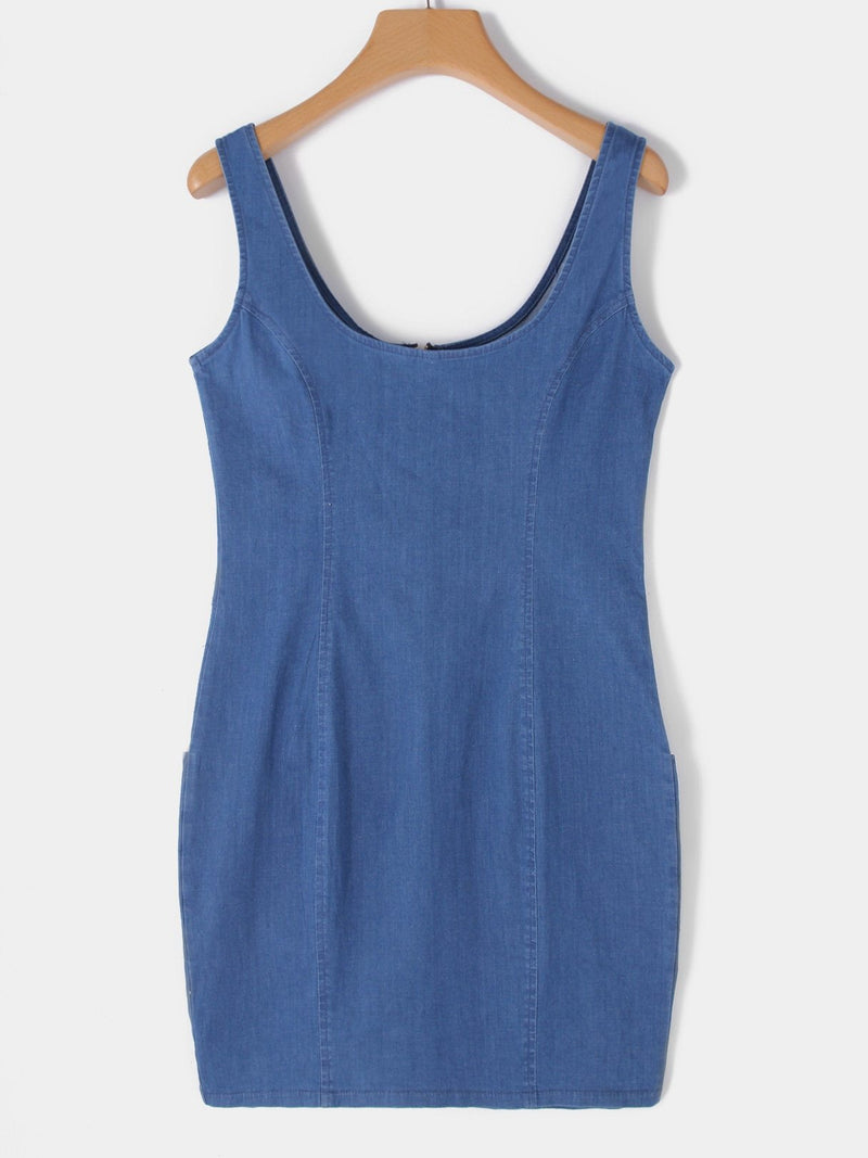 Two Pockets Sleeveless Mini Dress