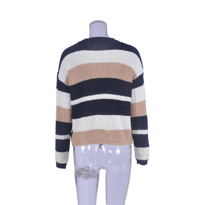 Round Neck Long Sleeve Stitching Sweater