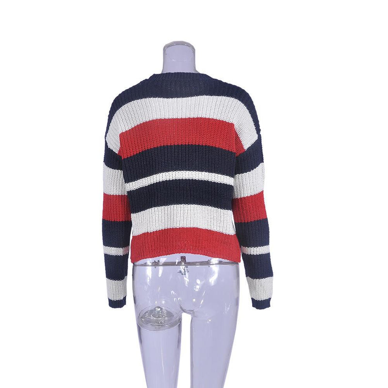 Round Neck Long Sleeve Stitching Sweater