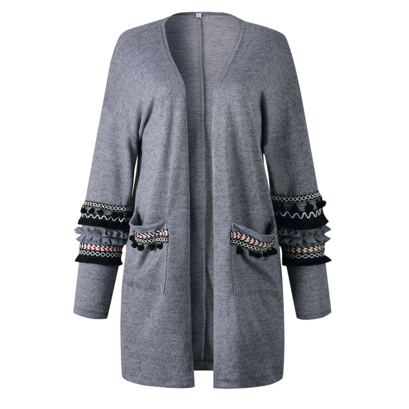 Front Open Long Sleeves Pocketed Cardigan Sweater