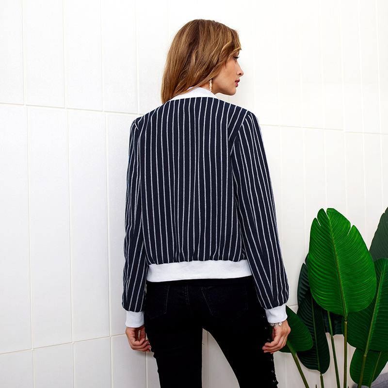 Striped Zipper Long Sleeve Baseball Jacket