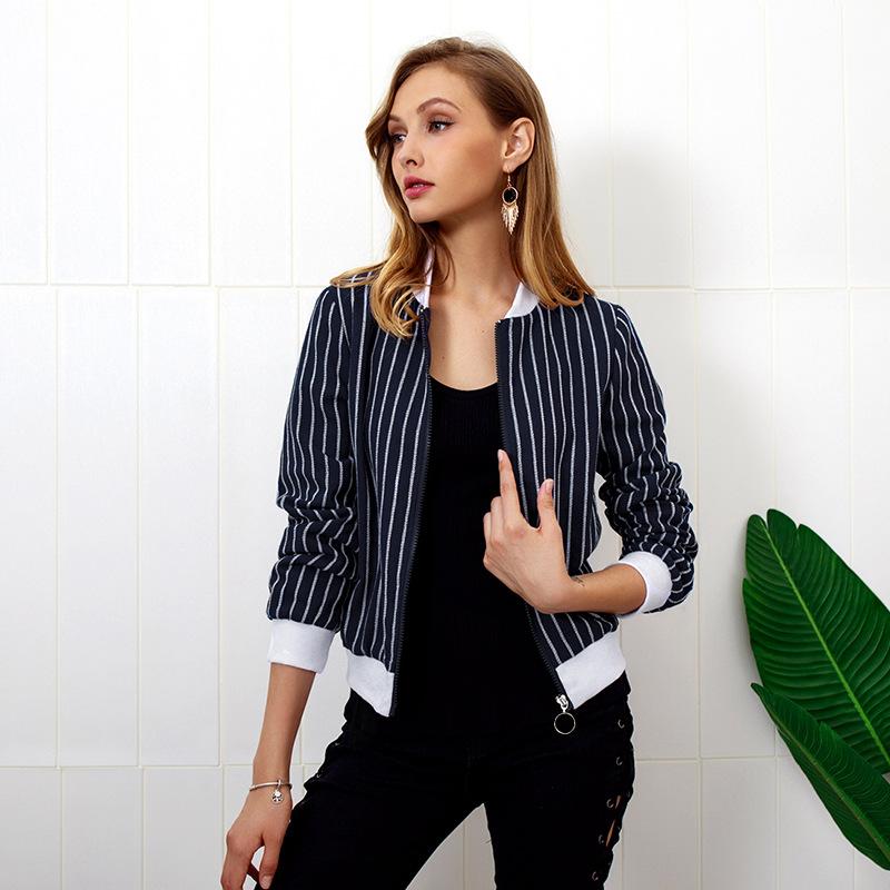 Striped Zipper Long Sleeve Baseball Jacket