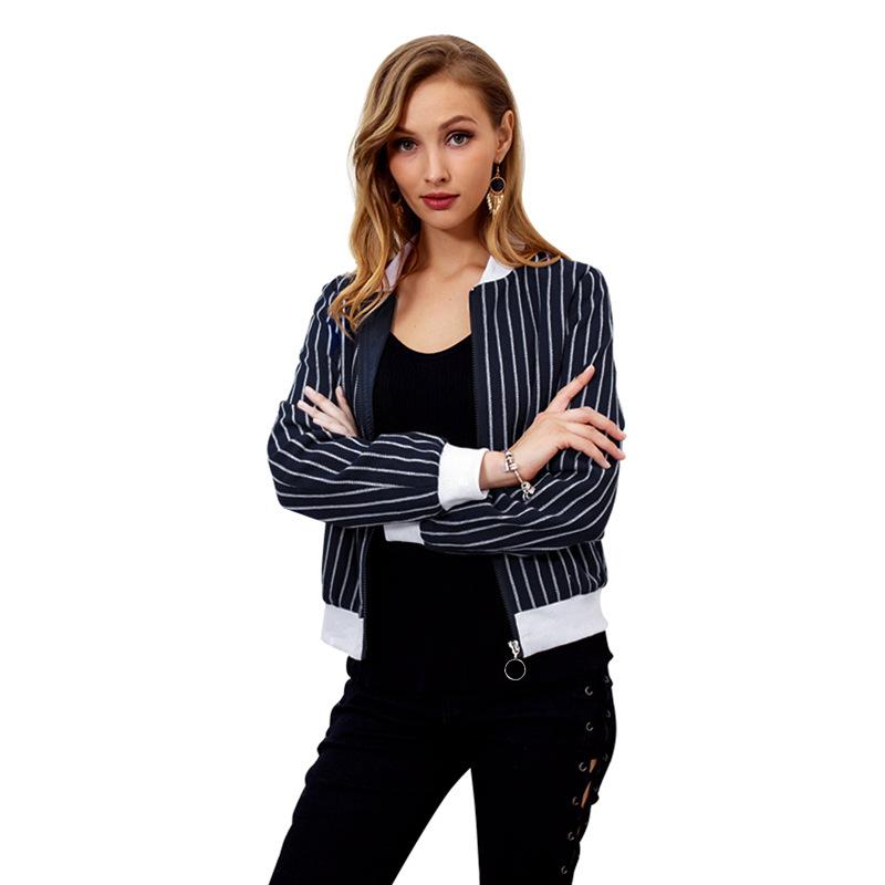 Striped Zipper Long Sleeve Baseball Jacket