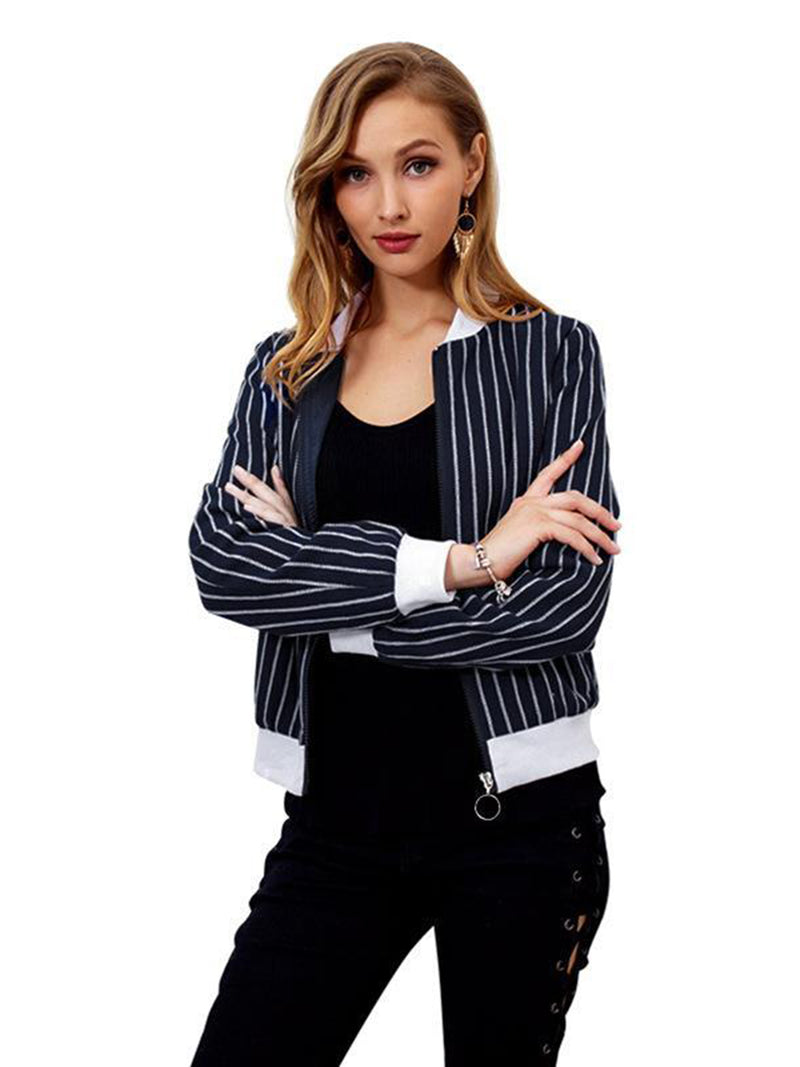 Striped Zipper Long Sleeve Baseball Jacket