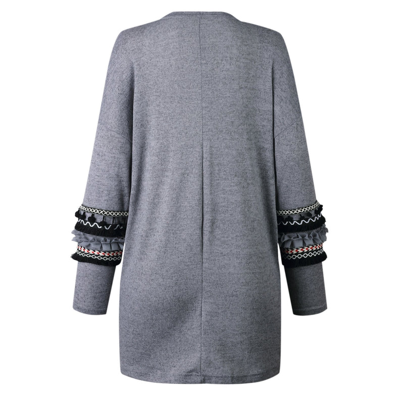 Front Open Long Sleeves Pocketed Cardigan Sweater