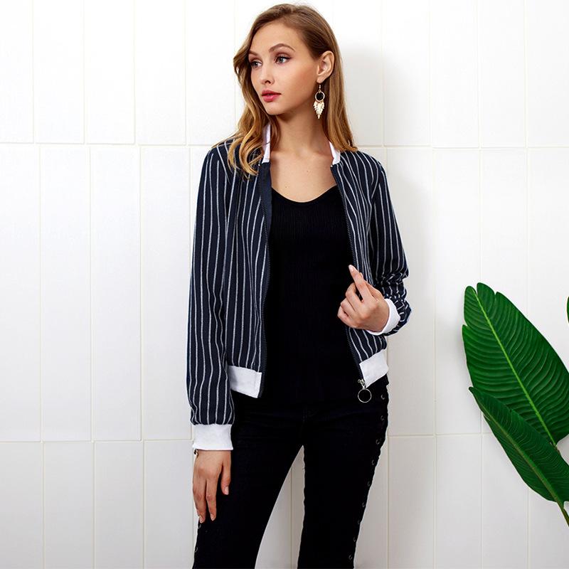 Striped Zipper Long Sleeve Baseball Jacket