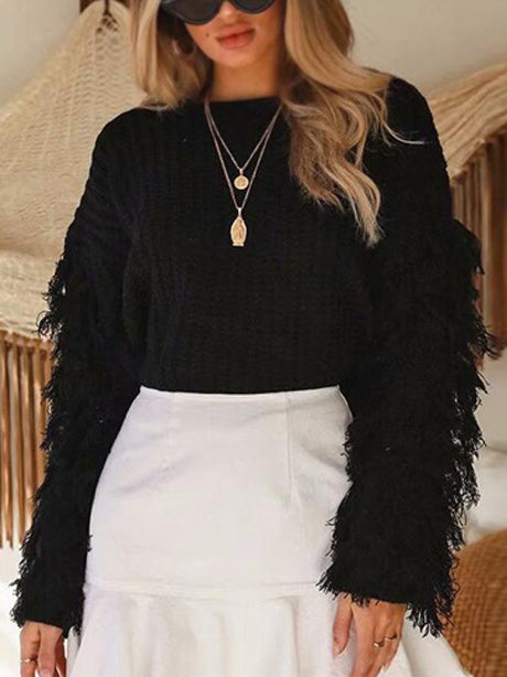 Round Neck Knitted Long Sleeve Sweater